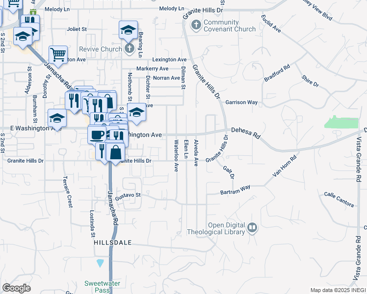 map of restaurants, bars, coffee shops, grocery stores, and more near 748 Ellen Lane in El Cajon