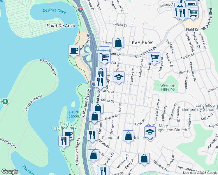map of restaurants, bars, coffee shops, grocery stores, and more near 2352 Chicago Street in San Diego