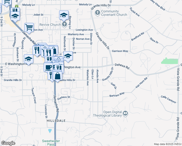 map of restaurants, bars, coffee shops, grocery stores, and more near 748 Ellen Lane in El Cajon