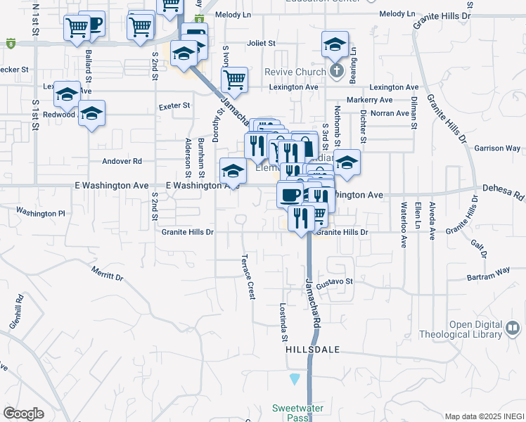 map of restaurants, bars, coffee shops, grocery stores, and more near 1428 Caracara Circle in El Cajon