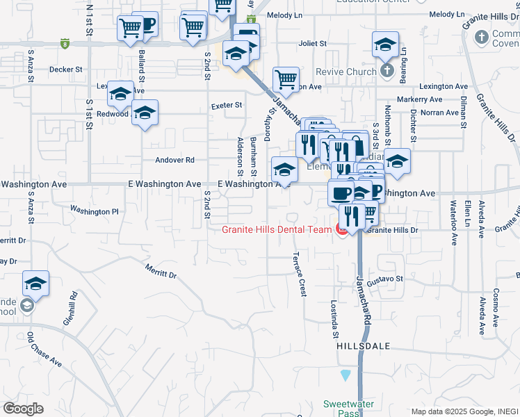 map of restaurants, bars, coffee shops, grocery stores, and more near 724 Dorothy Street in El Cajon