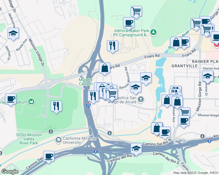 map of restaurants, bars, coffee shops, grocery stores, and more near 10250 Caminito Cuervo in San Diego