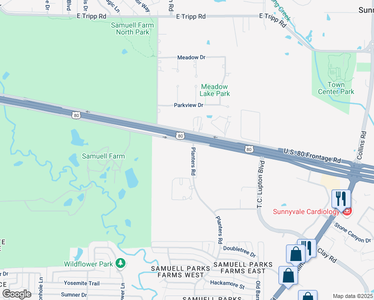 map of restaurants, bars, coffee shops, grocery stores, and more near 306 U.S. 80 Frontage Road in Sunnyvale