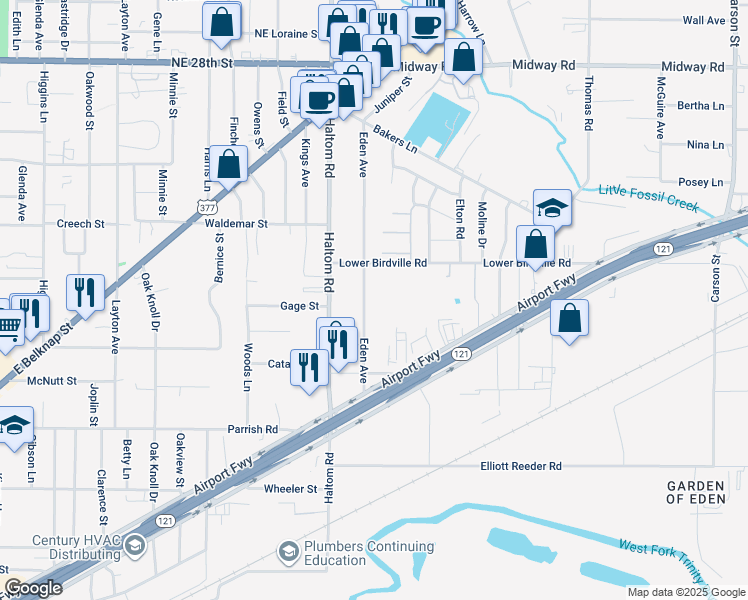 map of restaurants, bars, coffee shops, grocery stores, and more near 1941 Eden Avenue in Fort Worth