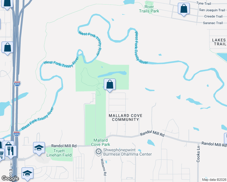 map of restaurants, bars, coffee shops, grocery stores, and more near 413 Shadow Grass Avenue in Fort Worth
