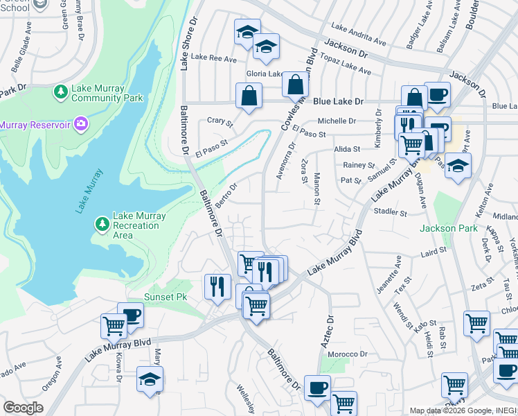 map of restaurants, bars, coffee shops, grocery stores, and more near 7715 Ropalt Street in La Mesa