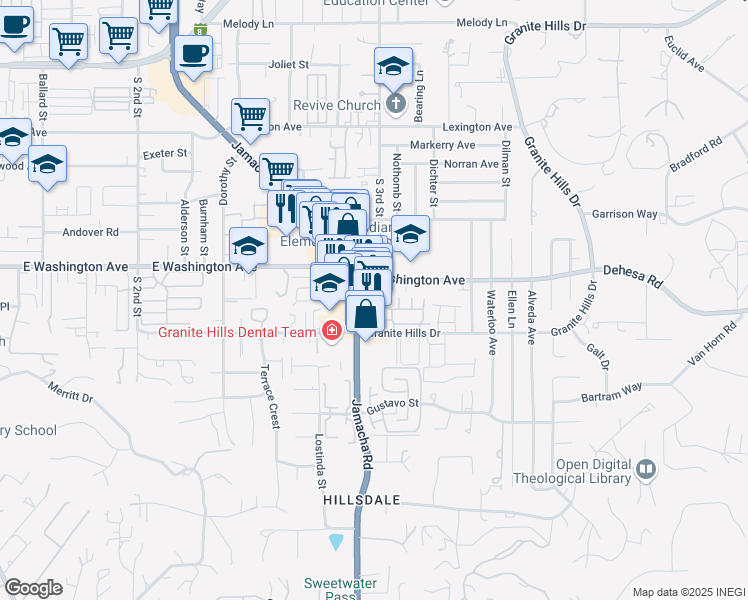 map of restaurants, bars, coffee shops, grocery stores, and more near 751 Jamacha Road in El Cajon