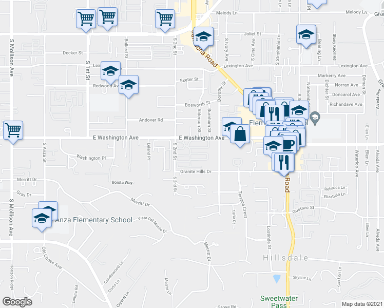 map of restaurants, bars, coffee shops, grocery stores, and more near 13 Laurel Lane in El Cajon