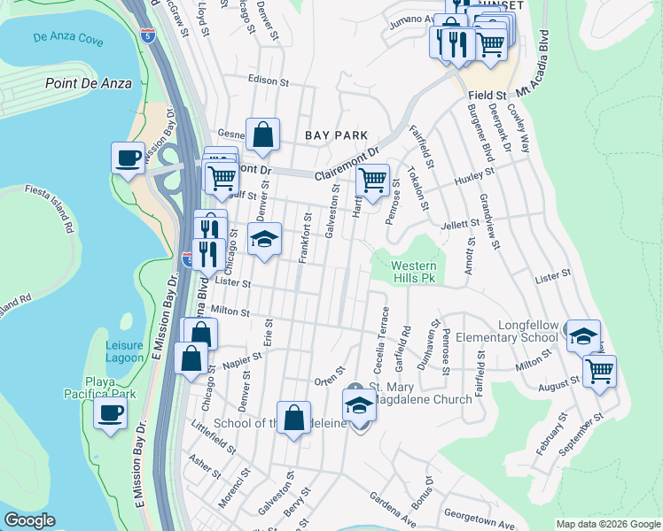 map of restaurants, bars, coffee shops, grocery stores, and more near 2456 Hartford Street in San Diego