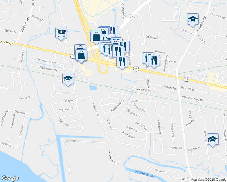map of restaurants, bars, coffee shops, grocery stores, and more near 484 Cessna Avenue in Charleston