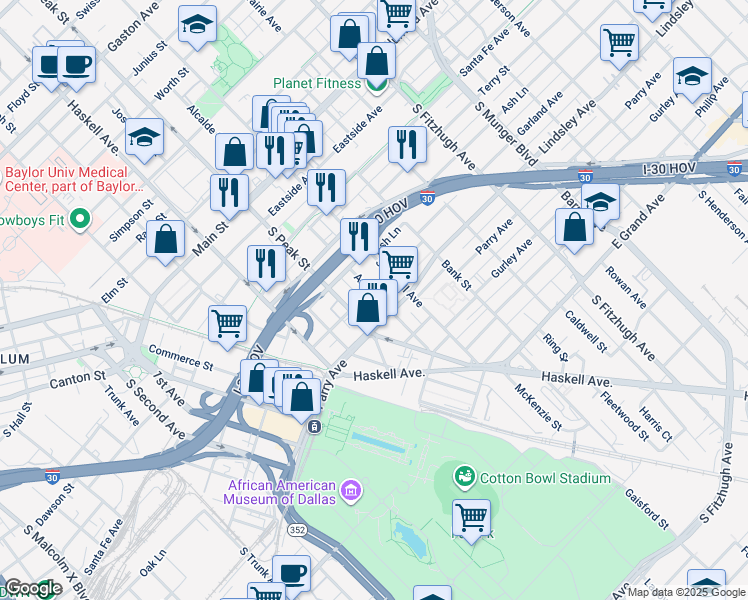 map of restaurants, bars, coffee shops, grocery stores, and more near 800 Ann Avenue in Dallas