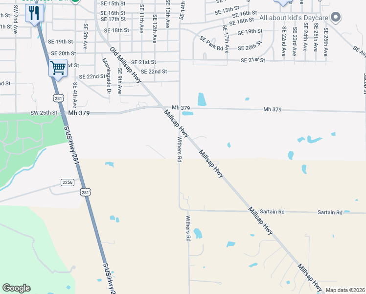 map of restaurants, bars, coffee shops, grocery stores, and more near 301 Withers Road in Mineral Wells