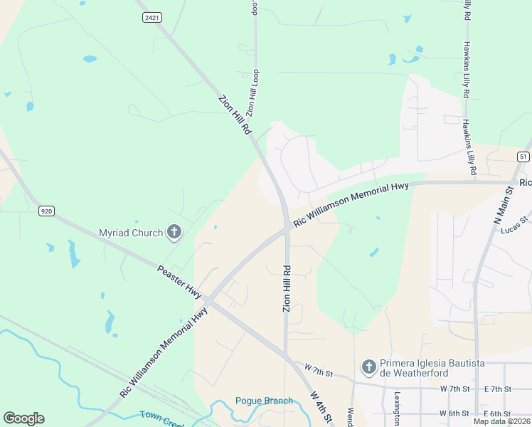 map of restaurants, bars, coffee shops, grocery stores, and more near 509 Zion Hill Road in Weatherford