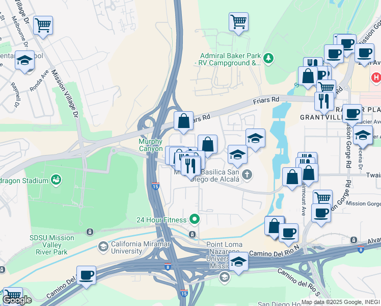 map of restaurants, bars, coffee shops, grocery stores, and more near 10400 Caminito Cuervo in San Diego