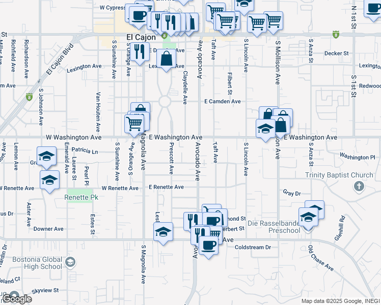 map of restaurants, bars, coffee shops, grocery stores, and more near 700 Avocado Avenue in El Cajon