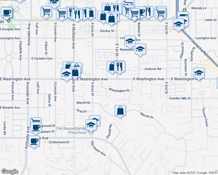 map of restaurants, bars, coffee shops, grocery stores, and more near 755 Anastasia Court in El Cajon