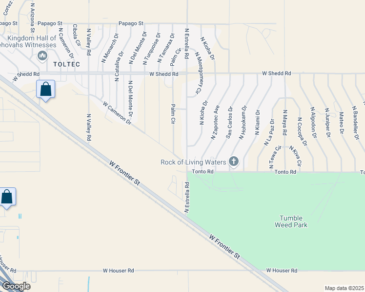 map of restaurants, bars, coffee shops, grocery stores, and more near 3615 Palm Circle in Eloy