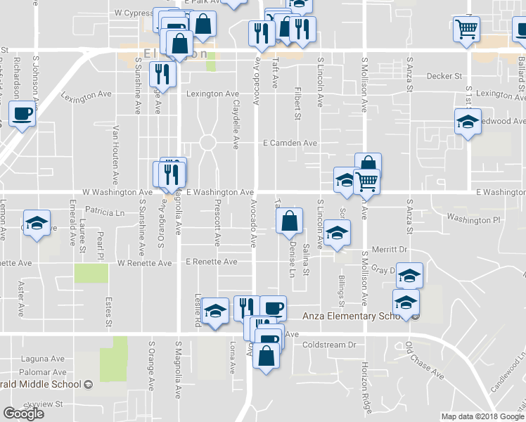 map of restaurants, bars, coffee shops, grocery stores, and more near 714 Taft Avenue in El Cajon