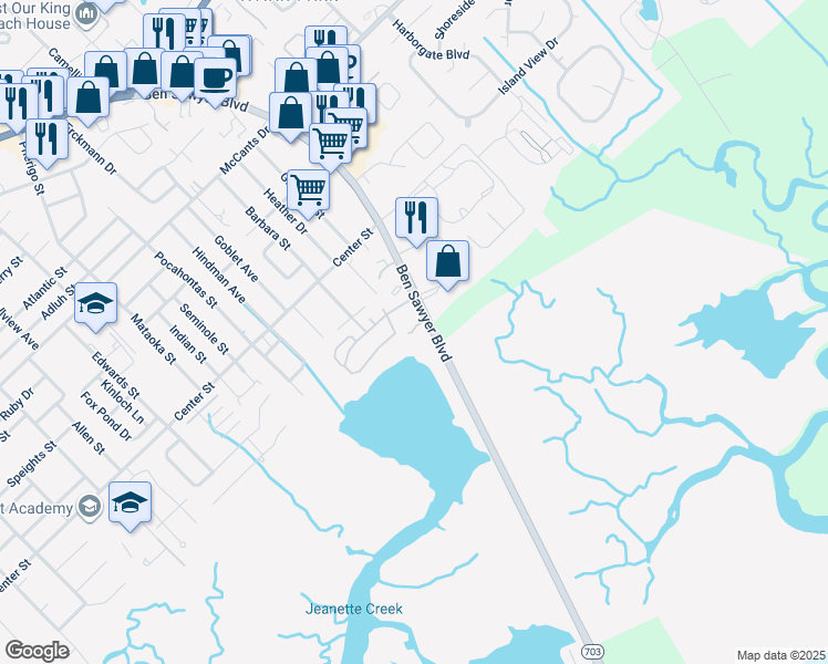 map of restaurants, bars, coffee shops, grocery stores, and more near 997 Cove Bay Lane in Mount Pleasant