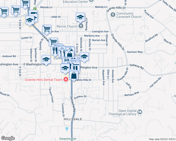 map of restaurants, bars, coffee shops, grocery stores, and more near 1545 East Washington Avenue in El Cajon