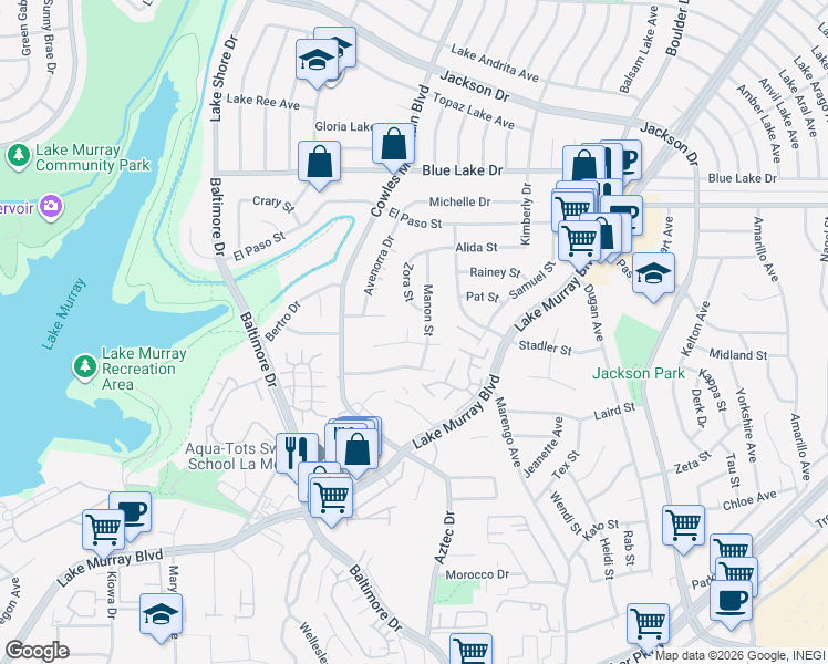 map of restaurants, bars, coffee shops, grocery stores, and more near 5935 Highgate Court in La Mesa
