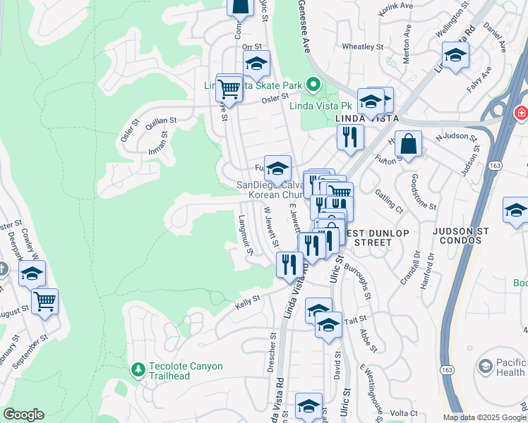 map of restaurants, bars, coffee shops, grocery stores, and more near 2422 West Jewett Street in San Diego