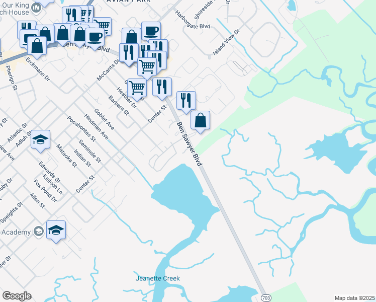 map of restaurants, bars, coffee shops, grocery stores, and more near 997 Cove Bay Lane in Mount Pleasant