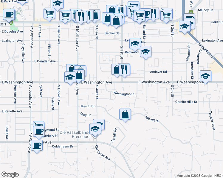 map of restaurants, bars, coffee shops, grocery stores, and more near 766 Anastasia Court in El Cajon