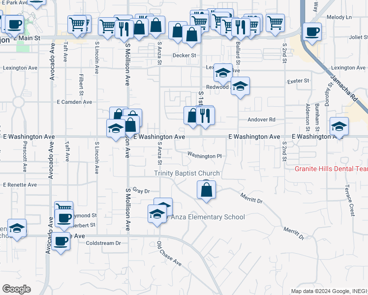 map of restaurants, bars, coffee shops, grocery stores, and more near 766 Anastasia Court in El Cajon