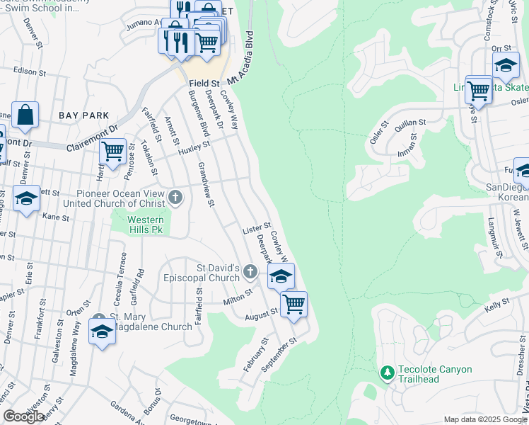 map of restaurants, bars, coffee shops, grocery stores, and more near 2476 Cowley Way in San Diego
