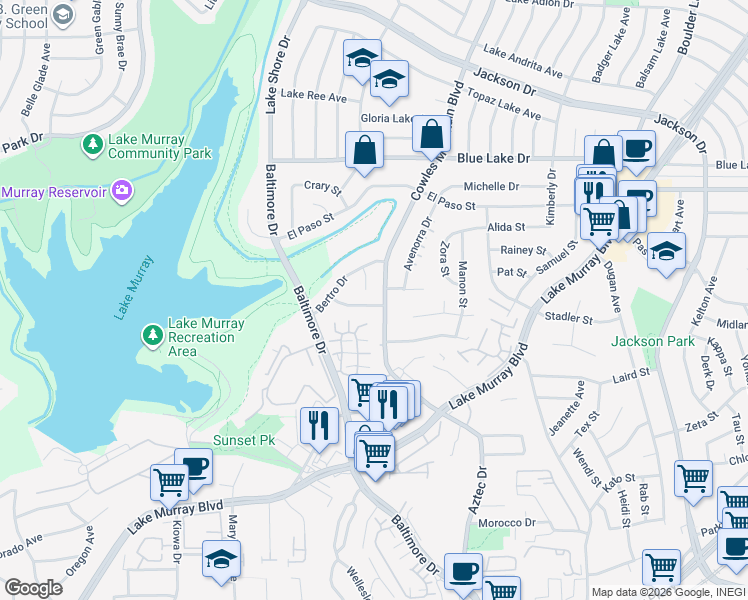 map of restaurants, bars, coffee shops, grocery stores, and more near 7715 Ropalt Street in La Mesa