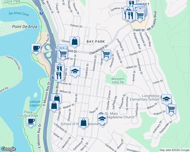 map of restaurants, bars, coffee shops, grocery stores, and more near 2456 Hartford Street in San Diego