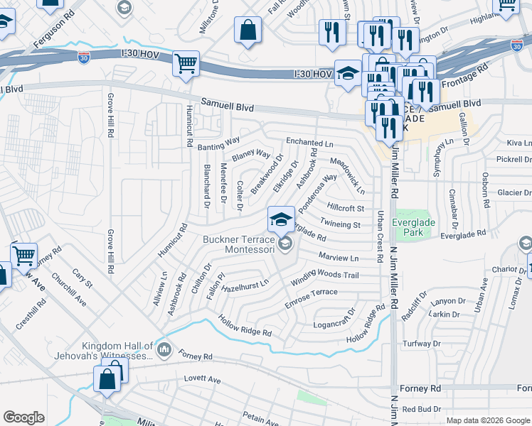 map of restaurants, bars, coffee shops, grocery stores, and more near in Dallas