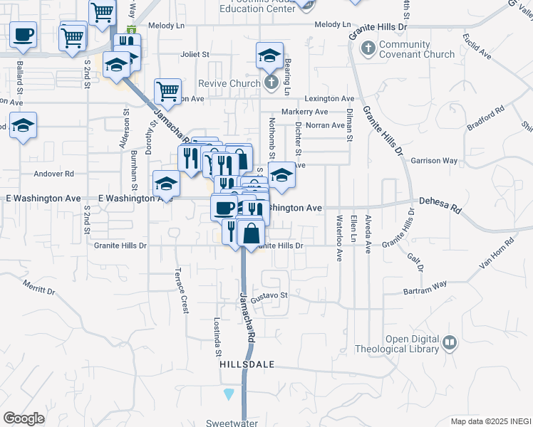map of restaurants, bars, coffee shops, grocery stores, and more near 1509 East Washington Avenue in El Cajon