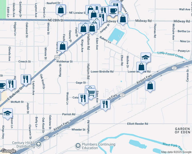 map of restaurants, bars, coffee shops, grocery stores, and more near 1941 Eden Avenue in Fort Worth