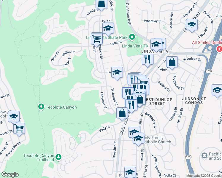 map of restaurants, bars, coffee shops, grocery stores, and more near 2422 West Jewett Street in San Diego