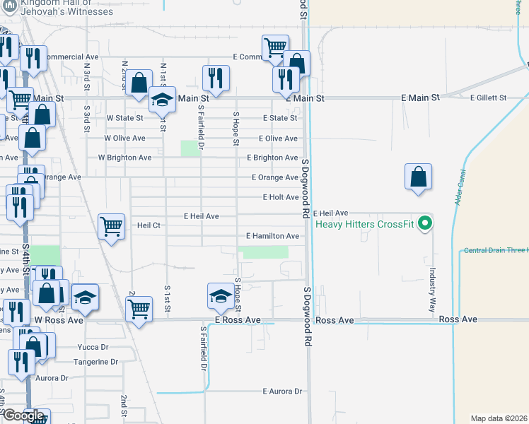 map of restaurants, bars, coffee shops, grocery stores, and more near 376 West Heil Avenue in El Centro