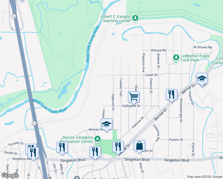 map of restaurants, bars, coffee shops, grocery stores, and more near 3627 Ingersoll Street in Dallas