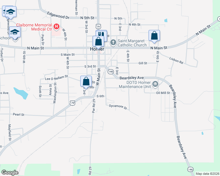map of restaurants, bars, coffee shops, grocery stores, and more near 381 Oil Mill Street in Homer