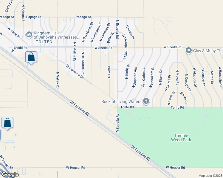 map of restaurants, bars, coffee shops, grocery stores, and more near 3615 Palm Circle in Eloy