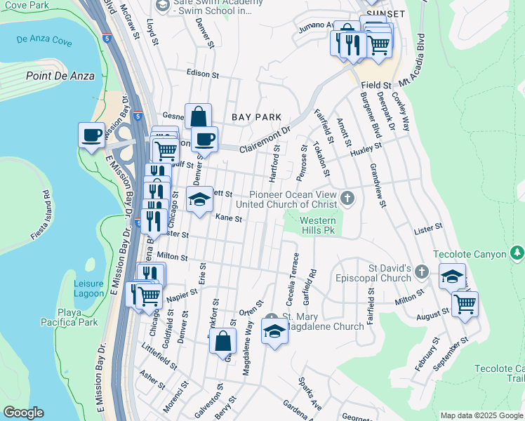 map of restaurants, bars, coffee shops, grocery stores, and more near 2456 Hartford Street in San Diego