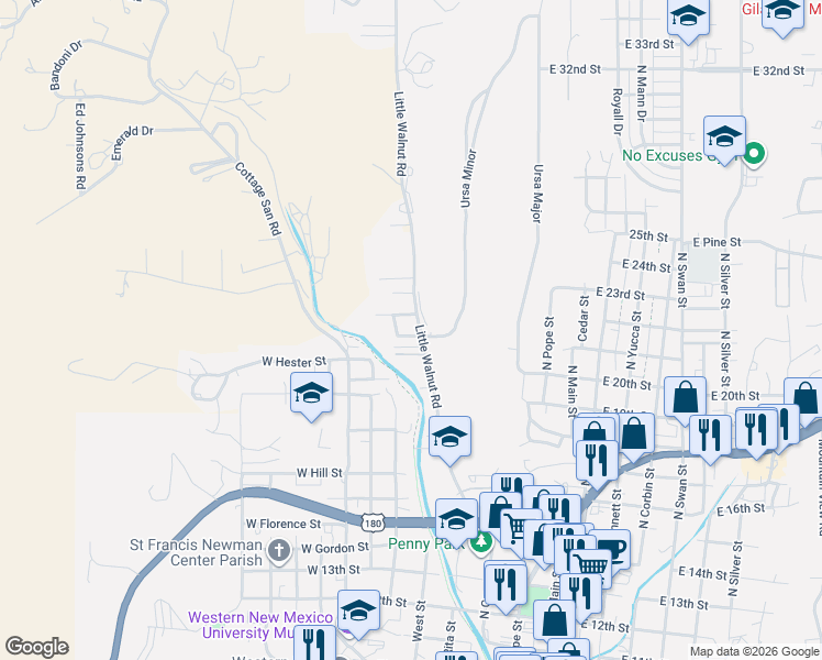 map of restaurants, bars, coffee shops, grocery stores, and more near 416 Ohio Street in Silver City