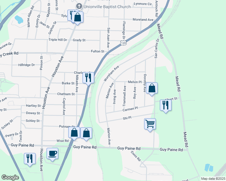 map of restaurants, bars, coffee shops, grocery stores, and more near 4229 Irving Ave in Macon