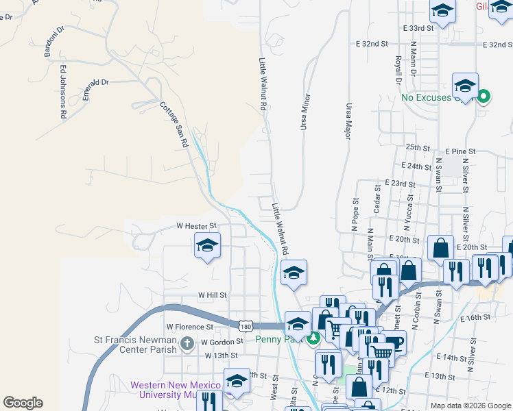 map of restaurants, bars, coffee shops, grocery stores, and more near 416 Ohio Street in Silver City