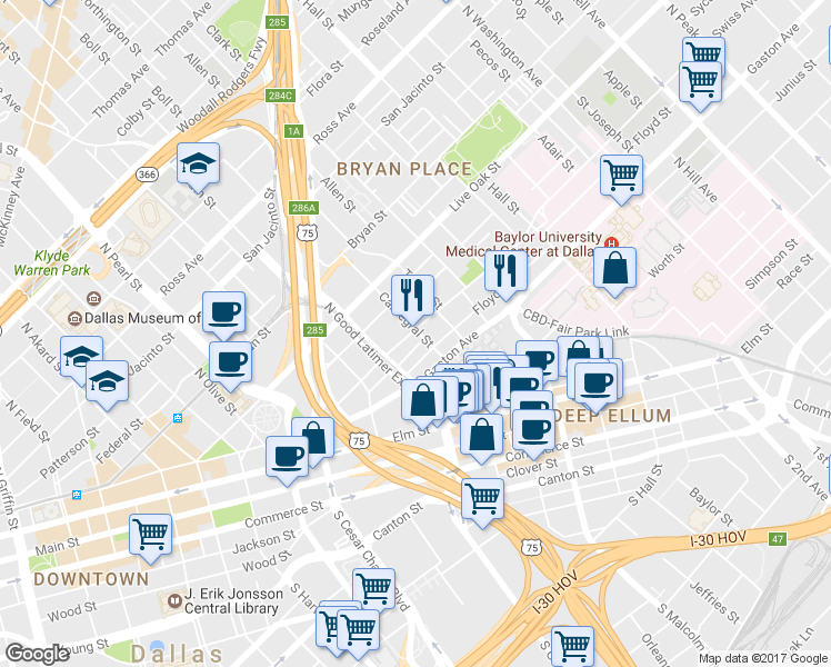 map of restaurants, bars, coffee shops, grocery stores, and more near 2636 Swiss Ave in Dallas