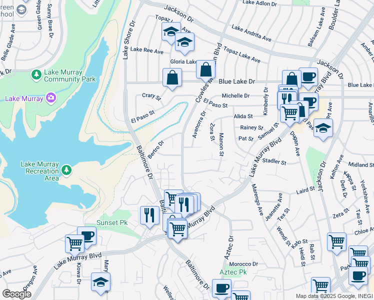 map of restaurants, bars, coffee shops, grocery stores, and more near 7715 Ropalt Street in La Mesa