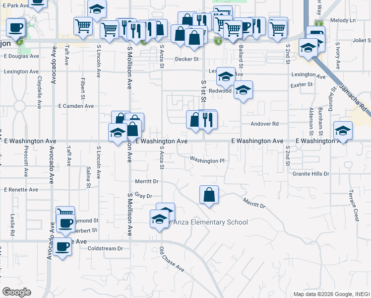 map of restaurants, bars, coffee shops, grocery stores, and more near 1065 East Washington Avenue in El Cajon