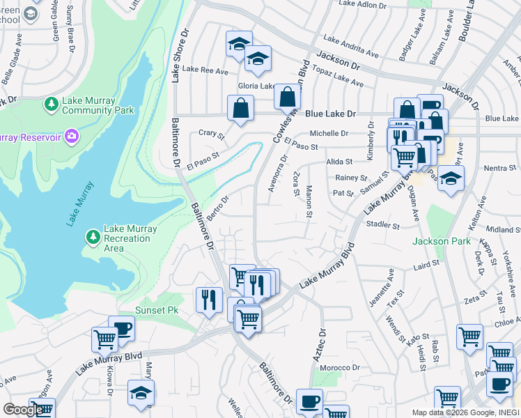 map of restaurants, bars, coffee shops, grocery stores, and more near 7715 Ropalt Street in La Mesa