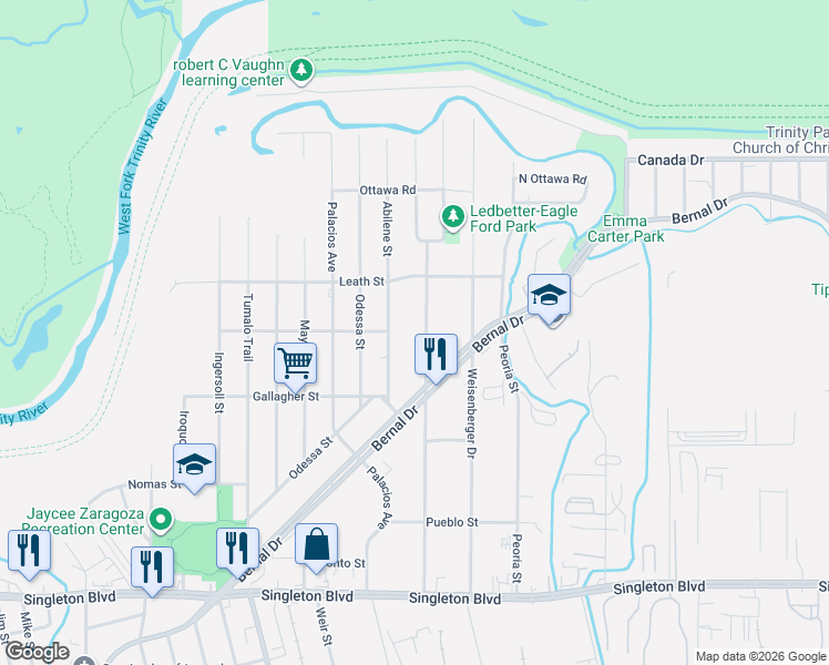 map of restaurants, bars, coffee shops, grocery stores, and more near 3622 Abilene Street in Dallas