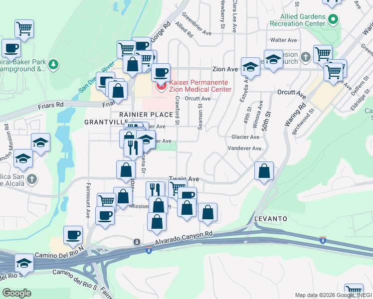 map of restaurants, bars, coffee shops, grocery stores, and more near 4732 Tobey St in San Diego